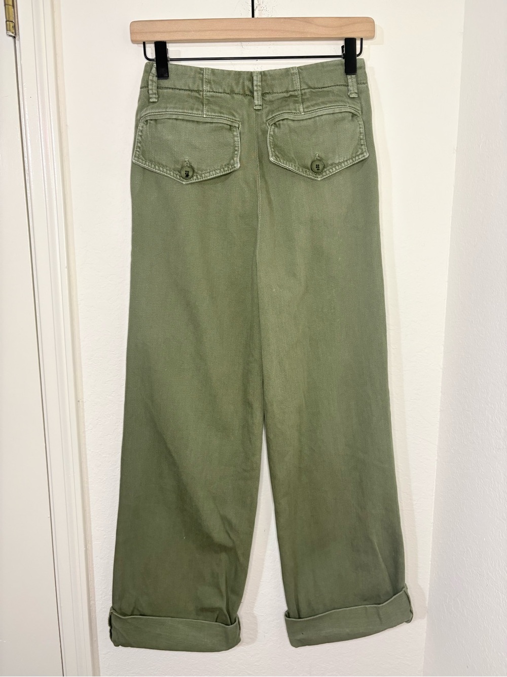 Free People Olive Green Wide Leg Cuffed Jeans cotton Pants size 26 - Picture 6 of 14